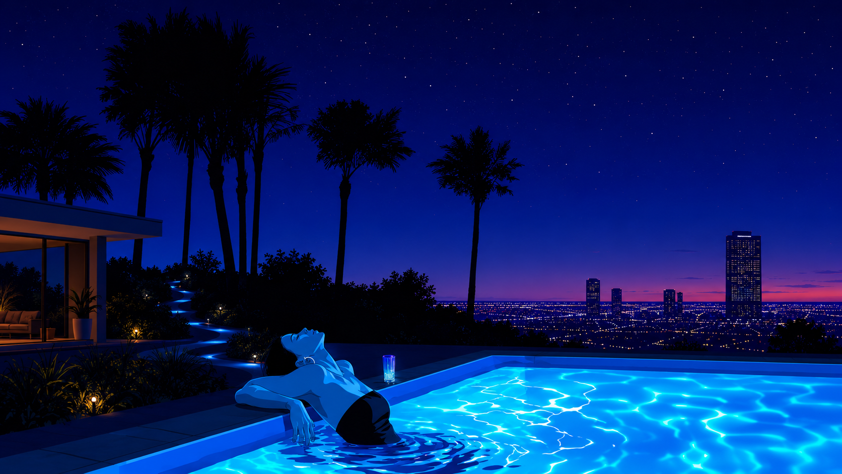 Night Pool - California Nights Beverly Walls