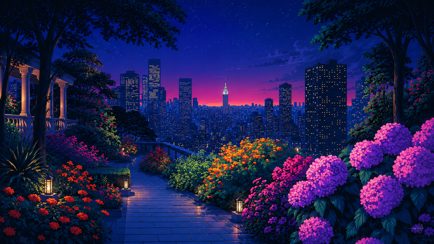 Skyline Bloom - Neon Riviera Beverly Walls